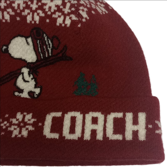 🎄COACH×PEANUTS RED & WHITE SNOOPY WOOL SPECIAL EDITION HOLIDAY WINTER KNIT HAT - Picture 3 of 9